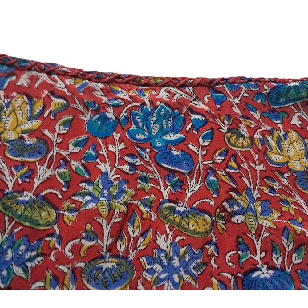 Tolani Tunic Top Women's XS Red Silk Colorful Floral Tassel‎ 3/4 Sleeve Boho - Picture 9 of 13